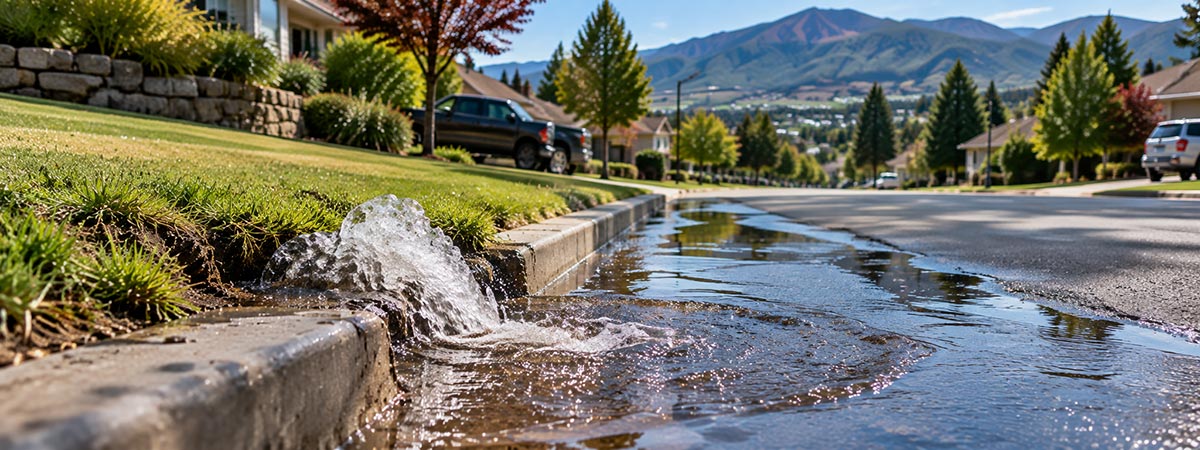 Residential water service running from a property toward the municipal water system
