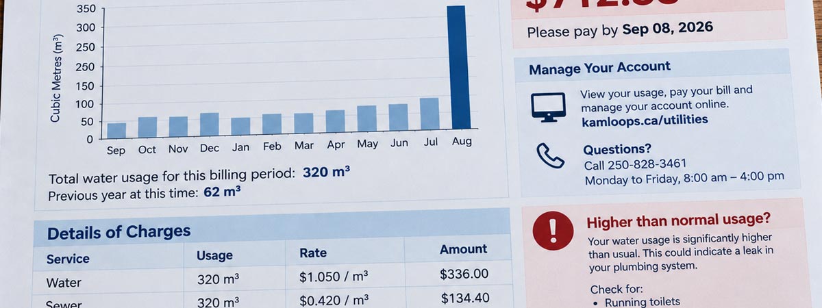 Homeowner reviewing unexpectedly high household water usage